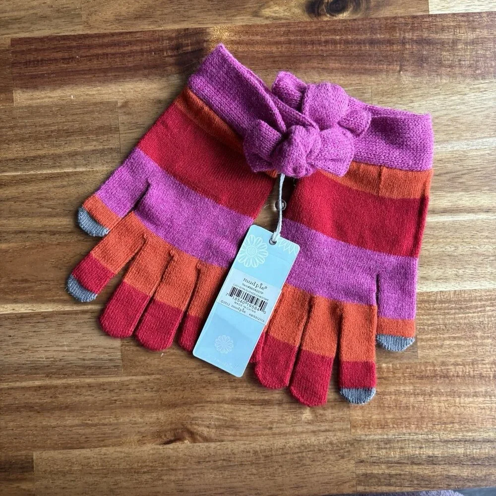 Mud Pie Womens Winter Gloves Rainbow Stripe Multicolored One Size Acrylic‎ NWT